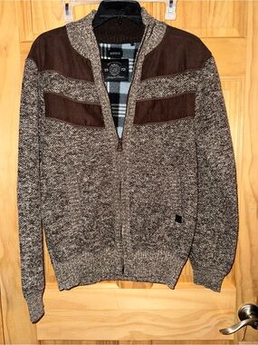 Buffalo David Bitton men’s full-zip sweater jacket with a plaid fleece lining